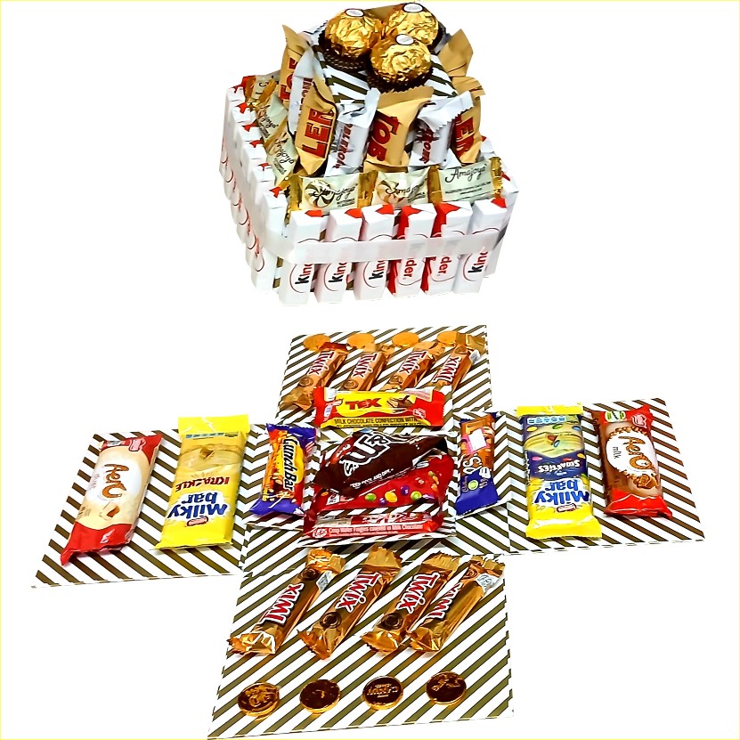 Golden Indulgence Chocolate & Snack Tower 2-Layer Explosion Box | Pop-Up Gift Hamper