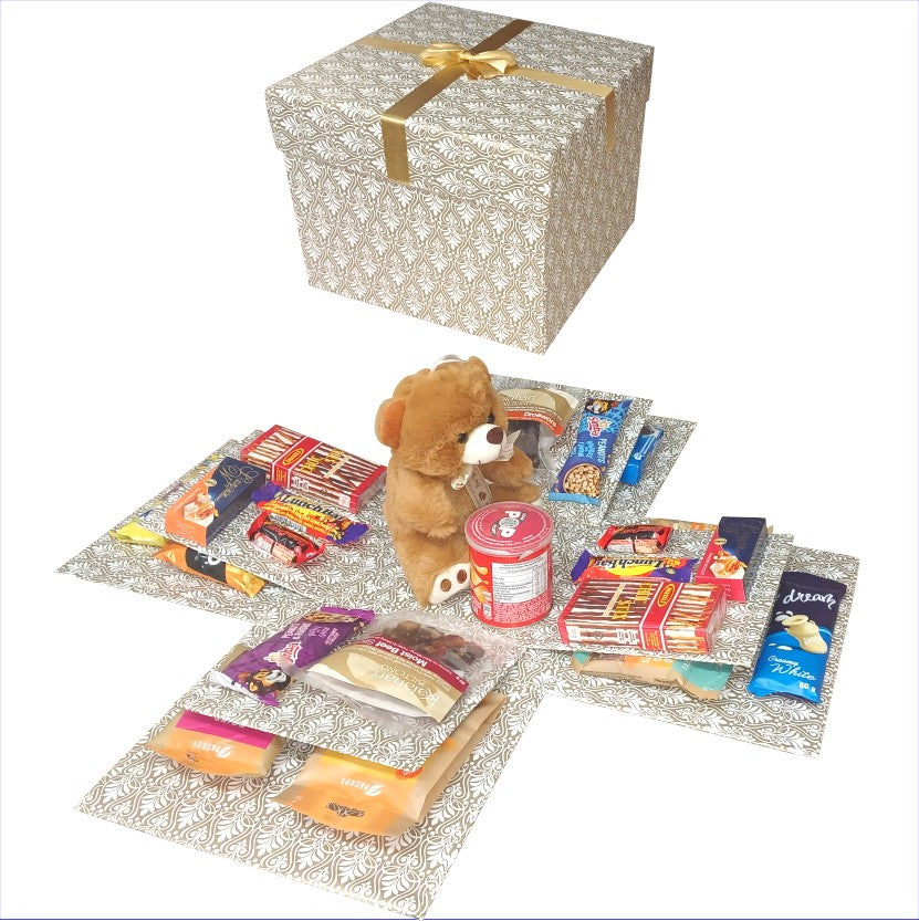 Teddy Treasure | 2-layer Biltong, Snacks & Teddy Explosion Box | Gift Hamper