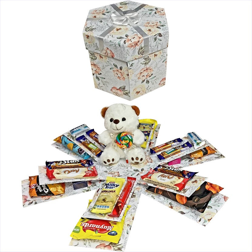 Beary Sweet | 2-layer Chocolate, Snack & Teddy Explosion Box | Gift hamper