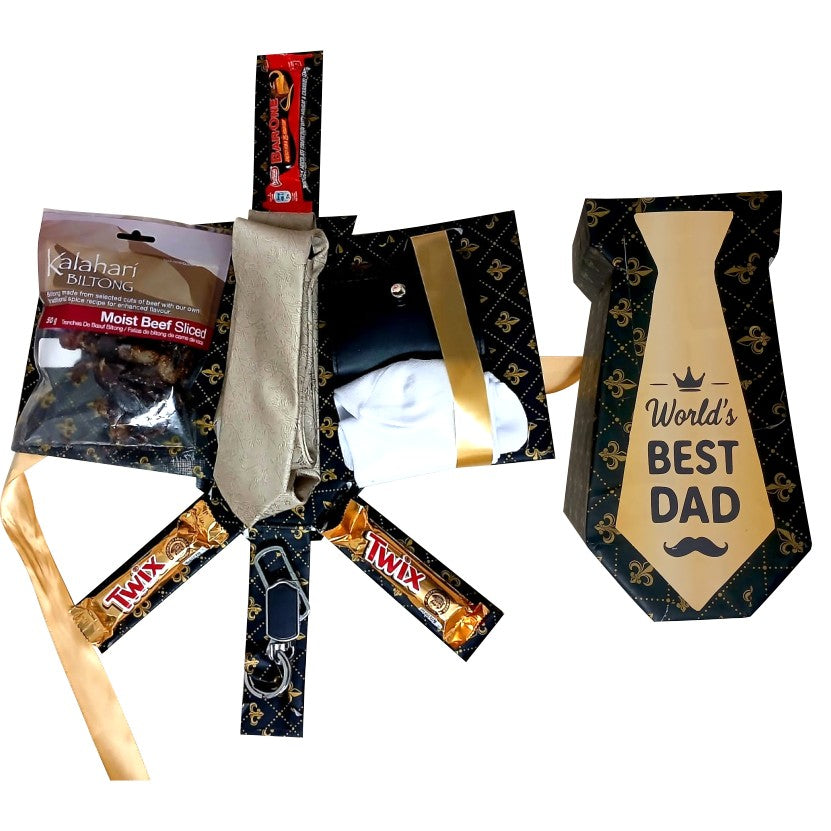 Best Dad | Golden Lux Box| Tie, Accessories & Snack Explosion | Pop-Up Love Hamper