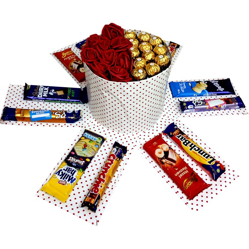 Red Love | Forever flower & Chocolate 2-Layer Explosion Box | Gift Hamper