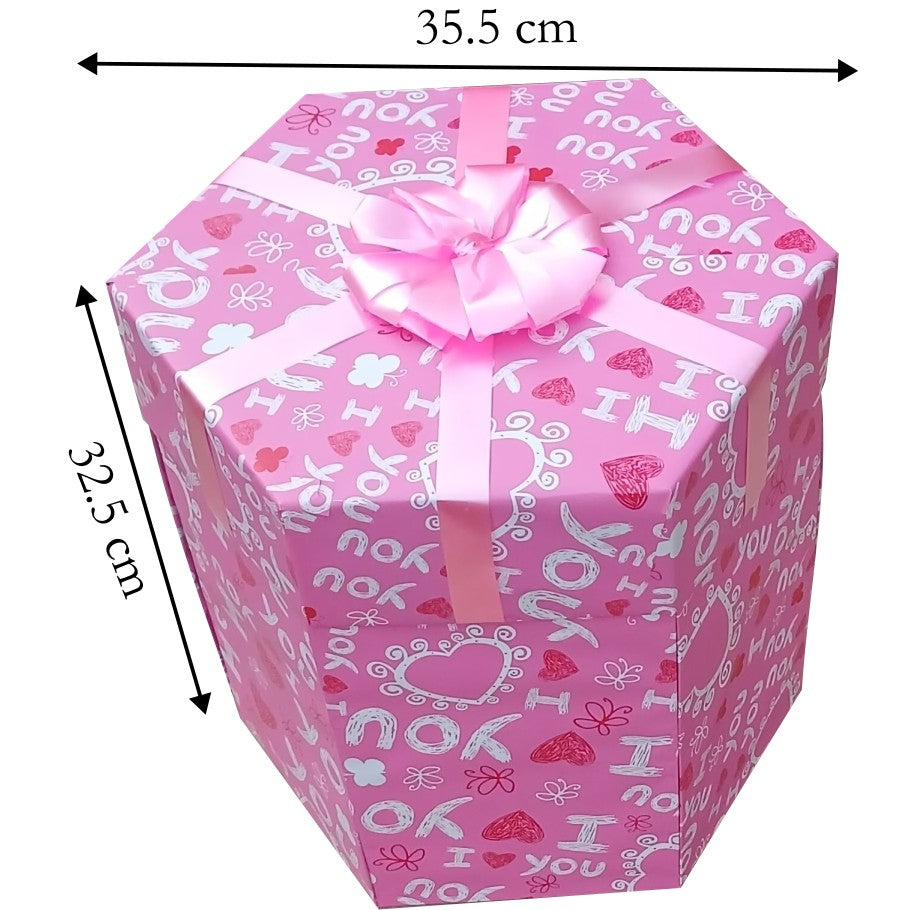 Pink Bliss | 2-layer Large Teddy & Snack Explosion Box | Pop-Up Gift Hamper