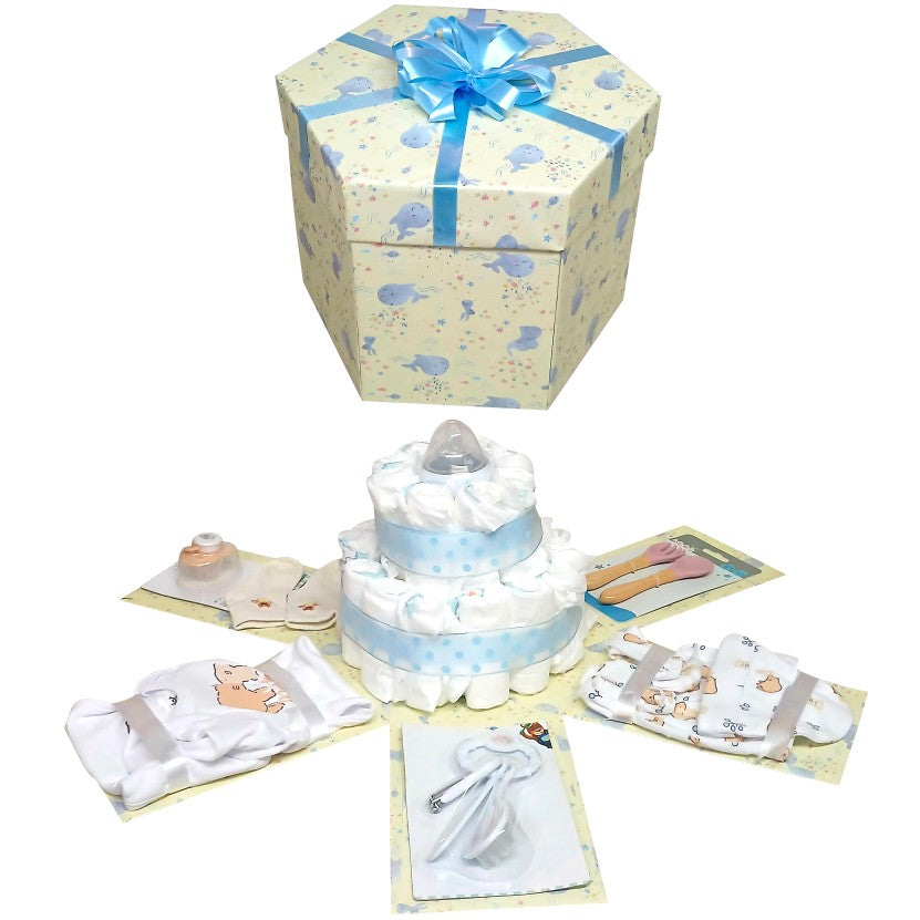 Blue Prince Nappy Cake Baby Shower Explosion Box | Pop-Up Gift Hamper