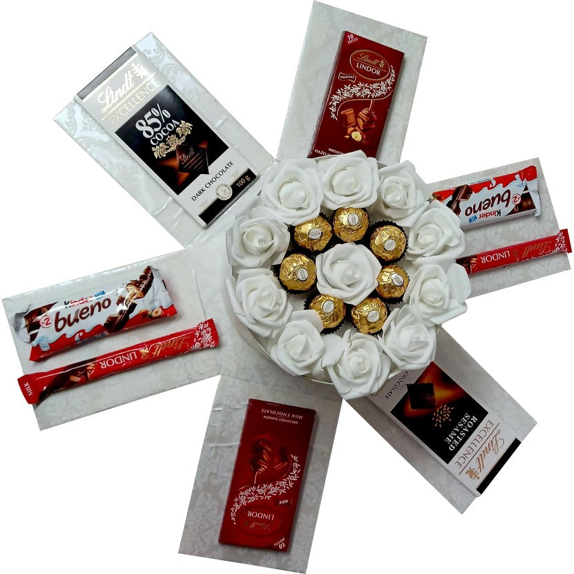 Elegant Petals | Everlasting Flower & Chocolate Explosion Box | Gift Hamper
