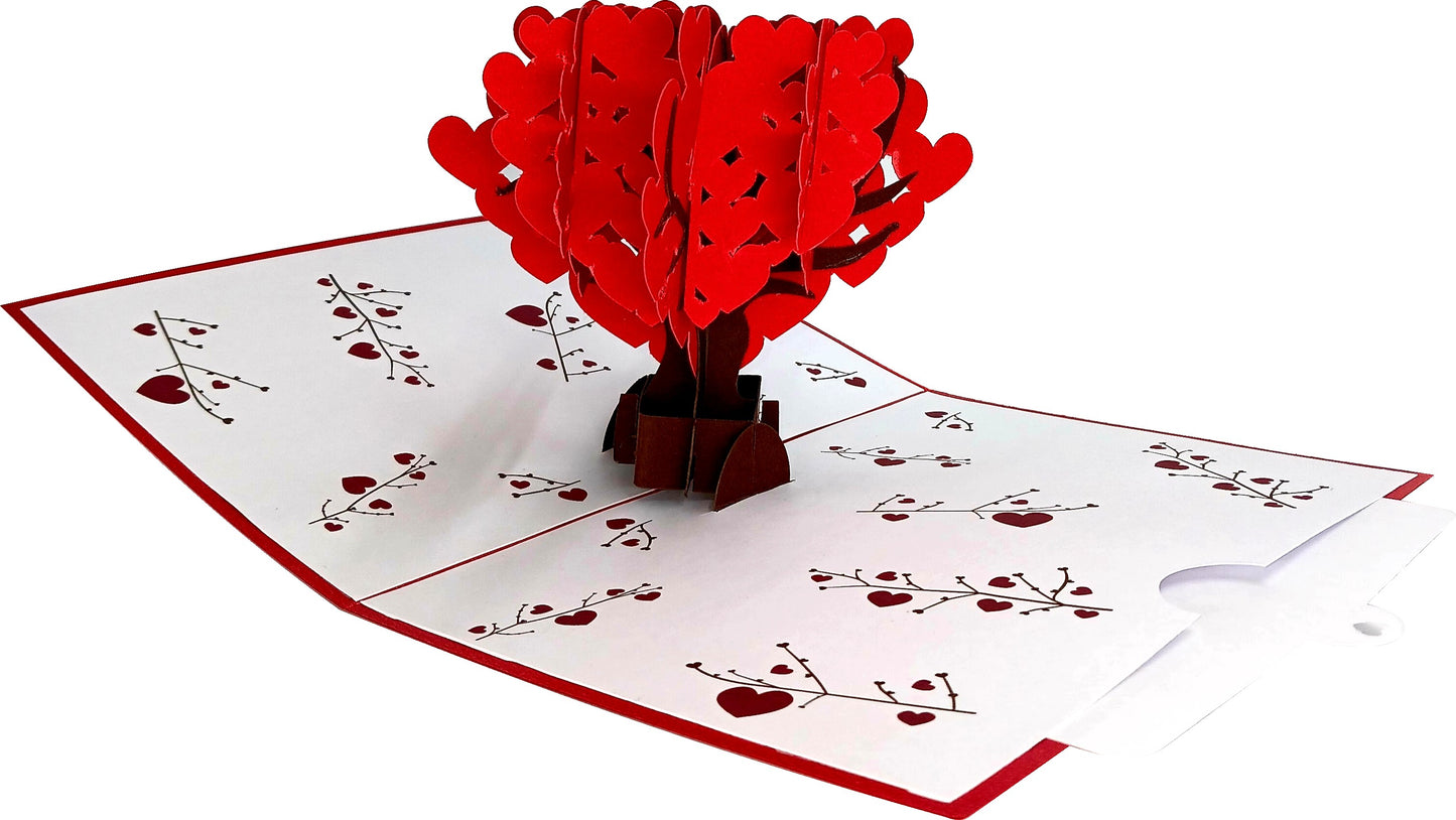 Red Heart-Shaped Love Tree 3D Pop-Up Greetings Card