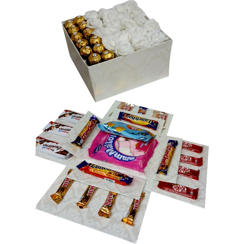 White Love | Forever flower & Chocolate 2-Layer Explosion Box | Gift Hamper