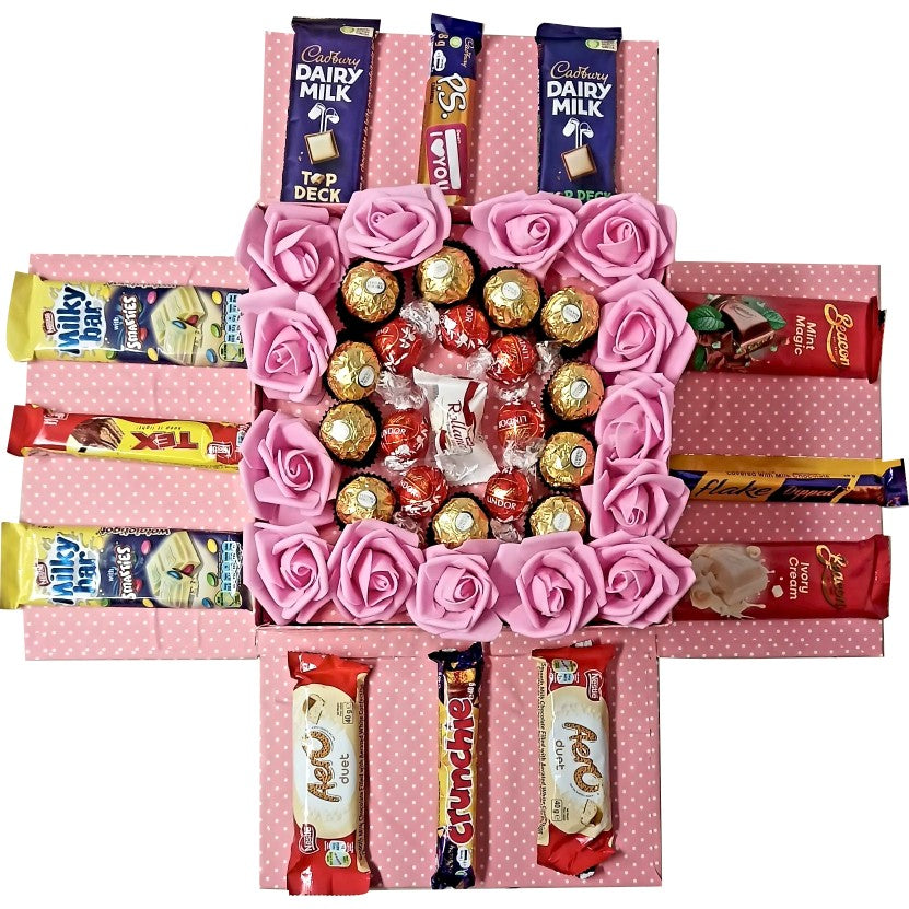 Pink Petals | Everlasting Flower & Chocolate Explosion Box |Gift Hamper