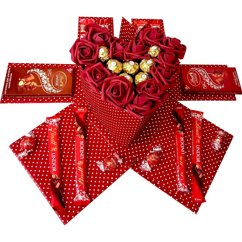 Prestige Popping Heart | Everlasting Flower & Chocolate Explosion Box | Gift Hamper