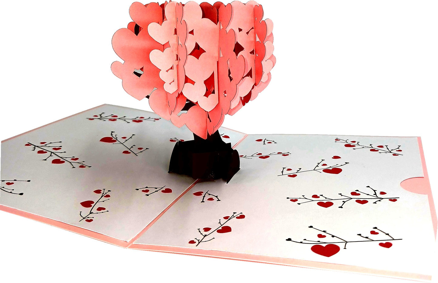 Pink Heart-Shaped Love Tree 3D Pop-Up Greetings Card