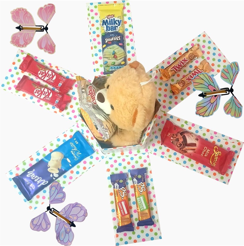 Hex Reveal | Butterfly, Snack & Teddy Explosion Box |Gift Hamper
