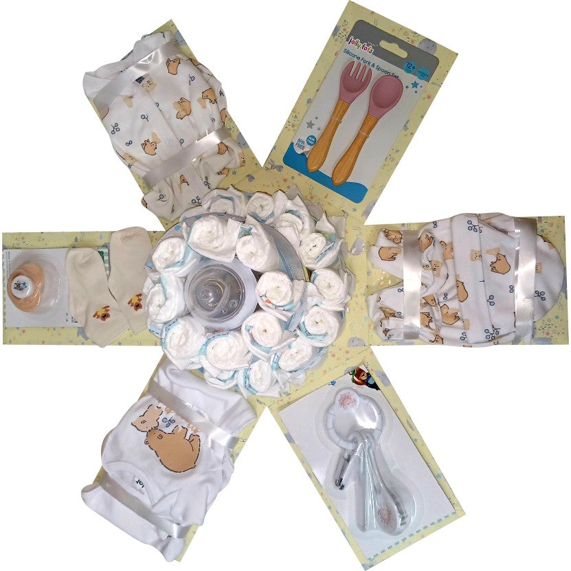 Blue Prince Nappy Cake Baby Shower Explosion Box | Pop-Up Gift Hamper