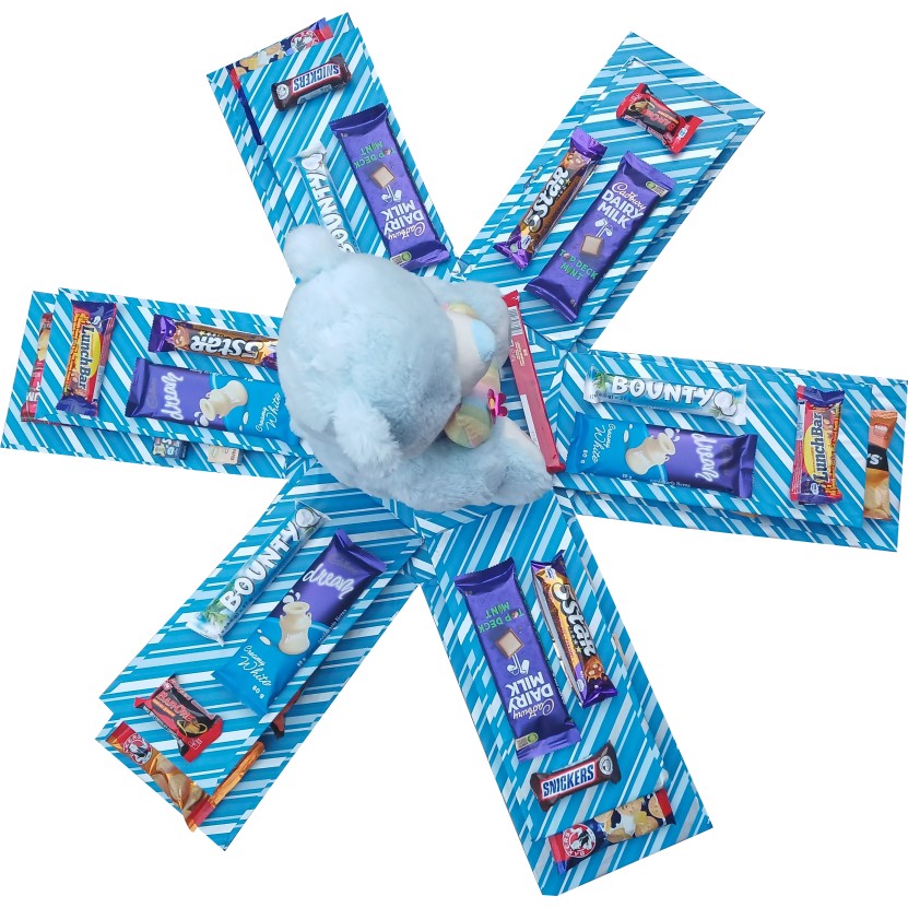 Blue Delight | Large Teddy 2-Layer Explosion Box | Gift Hamper