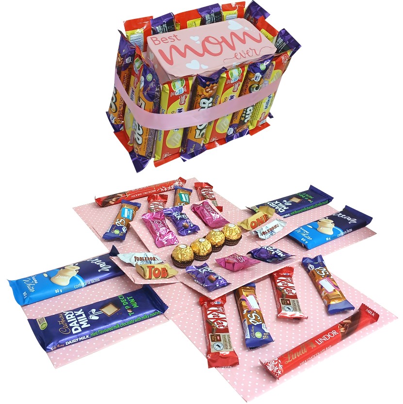 Best Mom Ever |2-layer Chocolate & Snack Tower Explosion Box | Gift Hamper