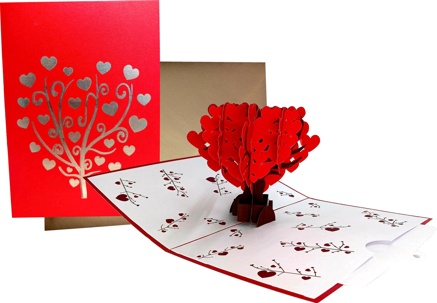 Red Heart-Shaped Love Tree 3D Pop-Up Greetings Card