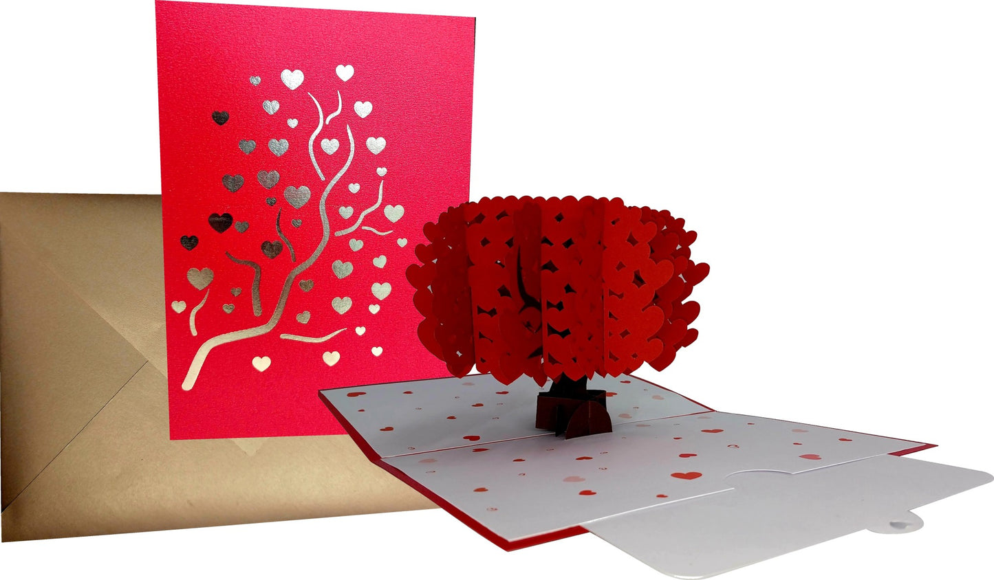 Red Love Tree With Hearts 3D Pop-Up Greetings Card