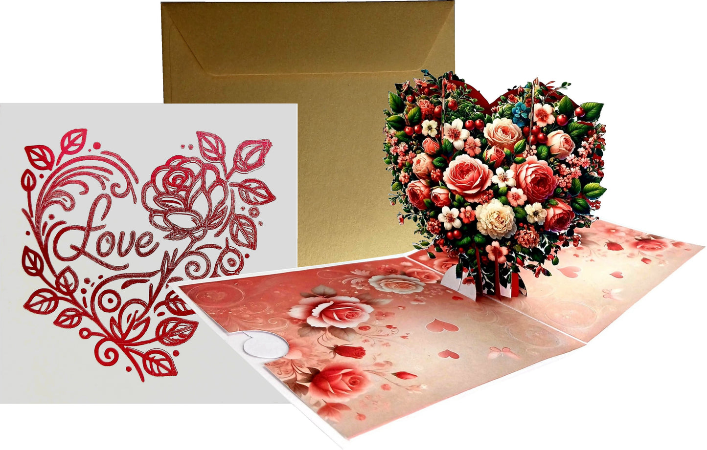 Floral Heart 3D Pop-Up Greetings Card