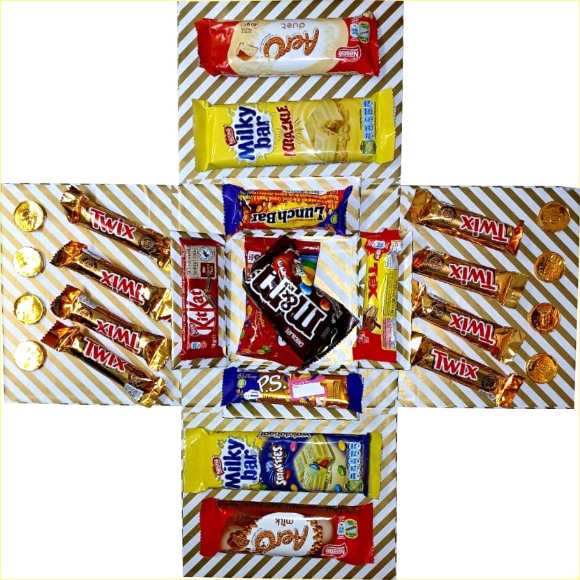 Golden Indulgence Chocolate & Snack Tower 2-Layer Explosion Box | Pop-Up Gift Hamper