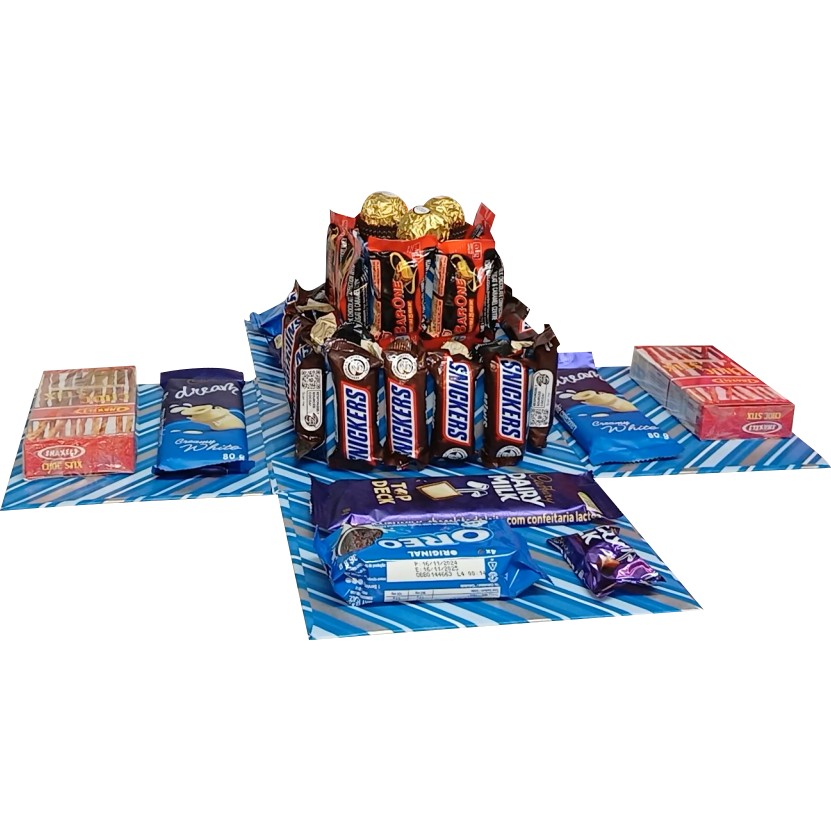 Blues and Bites | Chocolate & Snack 2-Layer Tower Explosion Box | Gift Hamper