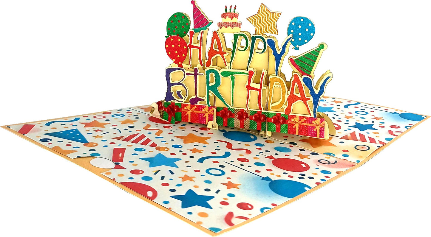 Word Happy Birthday 3D Pop-Up Greetings Card
