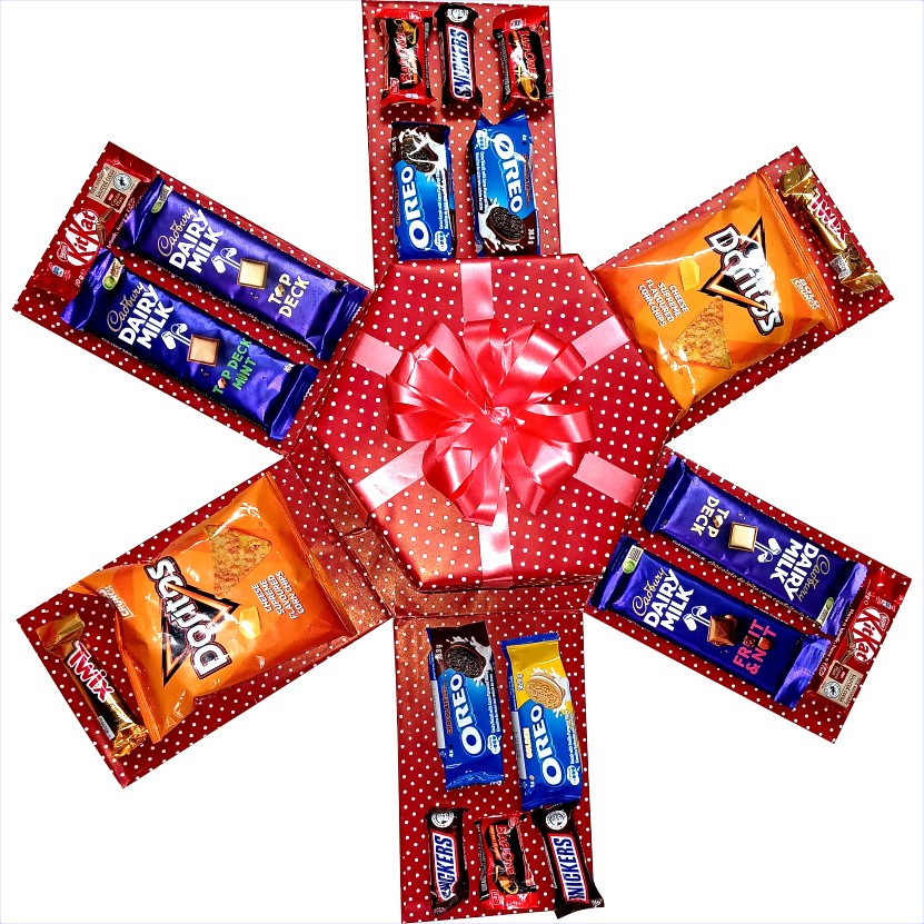Red Beary Pop Chocolate, Snack & Teddy Explosion Box | Pop-Up Gift hamper