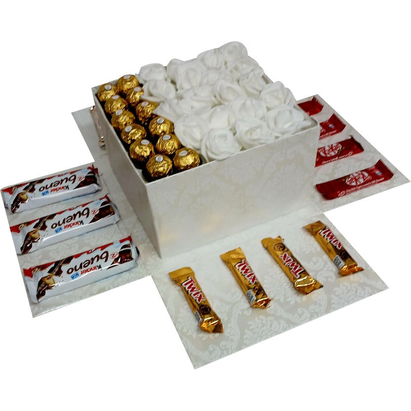 White Love | Forever flower & Chocolate 2-Layer Explosion Box | Gift Hamper