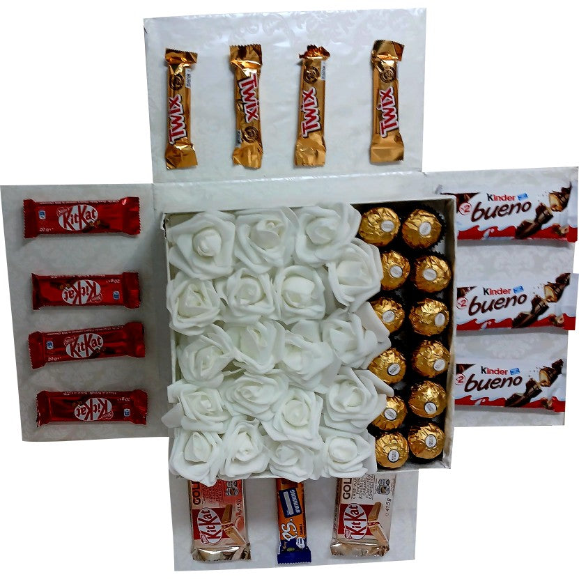 White Love | Forever flower & Chocolate 2-Layer Explosion Box | Gift Hamper