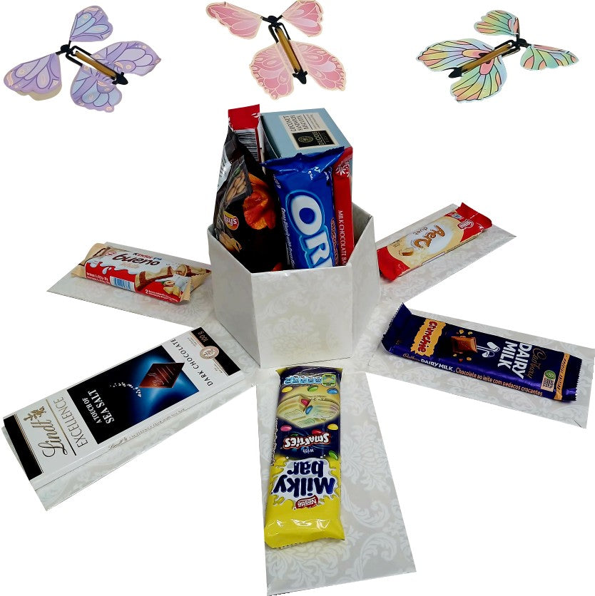 Elegant Flutter | Butterfly & Snack Explosion Box | Gift Hamper