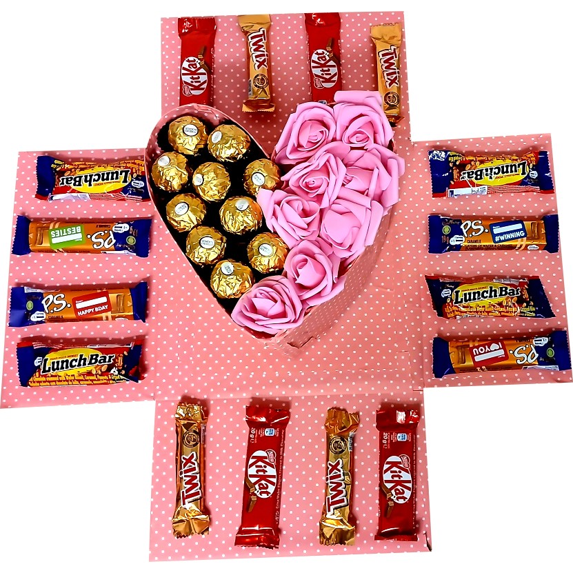 Pink Love | Forever flower & Chocolate 2-Layer Explosion Box | Gift Hamper