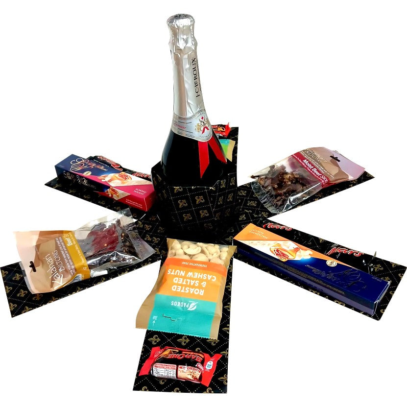 Executive Savoury Pop| Non-Alcoholic Sparkling Wine & Savoury Snacks Explosion Box | Gift Hamper
