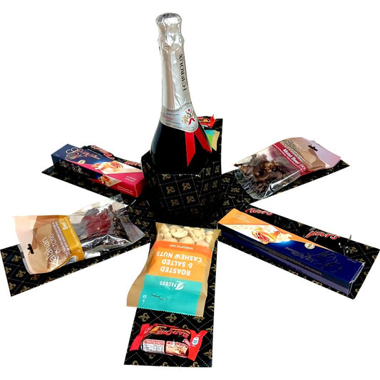 Executive Savoury Pop| Non-Alcoholic Sparkling Wine & Savoury Snacks Explosion Box | Gift Hamper