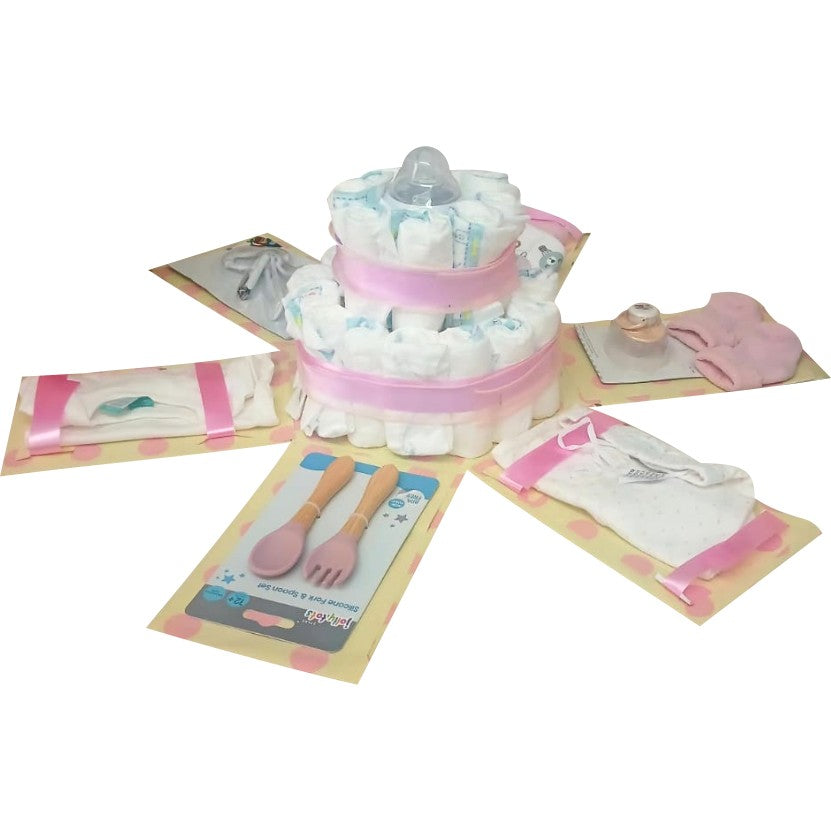Pink Princess | Nappy Cake Baby Shower Explosion Box | Gift Hamper