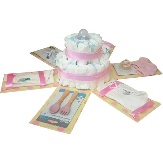 Pink Princess | Nappy Cake Baby Shower Explosion Box | Gift Hamper