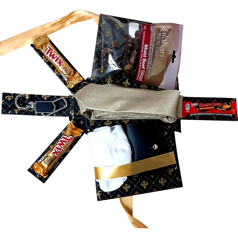 Best Dad | Golden Lux  Box| Tie, Accessories  & Snack Explosion | Pop-Up Love Hamper