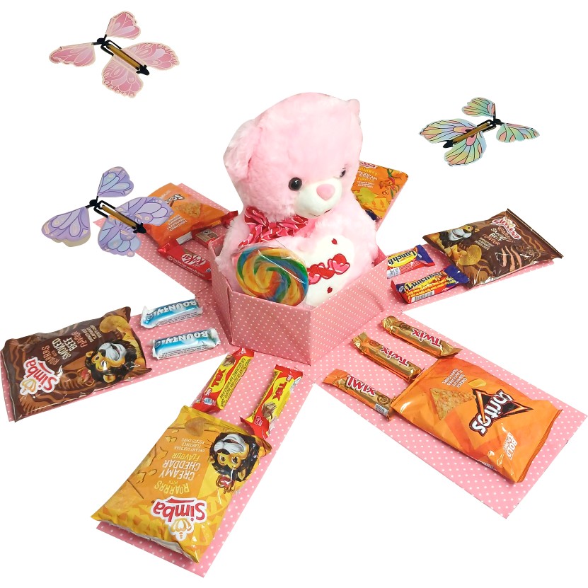 Petal Reveal | Butterfly, Snack & Large Teddy Explosion Box |Gift Hamper