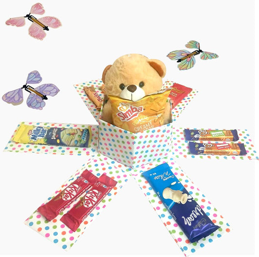 Hex Reveal | Butterfly, Snack & Teddy Explosion Box |Gift Hamper
