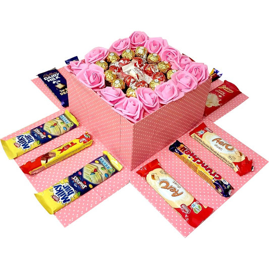Pink Petals | Everlasting Flower & Chocolate Explosion Box |Gift Hamper