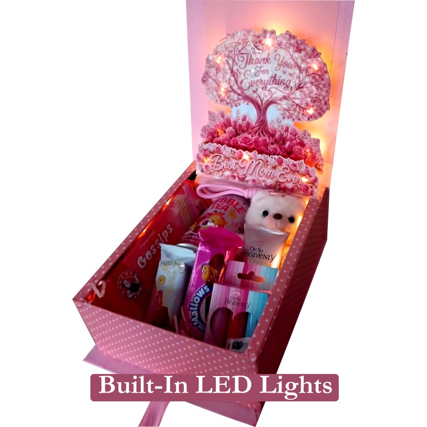 Best Mom Ever 3D LED Reveal Gift Hamper Treats and Essentials Pop-Up Love