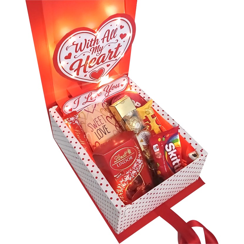 Love glow | 3D LED Reveal Gift Hamper |Chocolate & Treats | Pop-Up Love