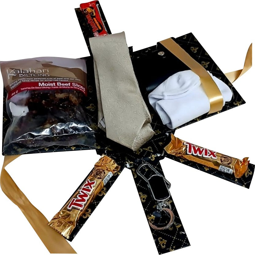 Best Dad | Golden Lux  Box| Tie, Accessories  & Snack Explosion | Pop-Up Love Hamper