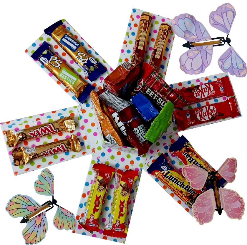 Hexa Flutter | Butterfly & Snack Explosion Box | Gift Hamper