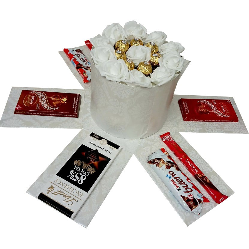 Elegant Petals | Everlasting Flower & Chocolate Explosion Box | Gift Hamper