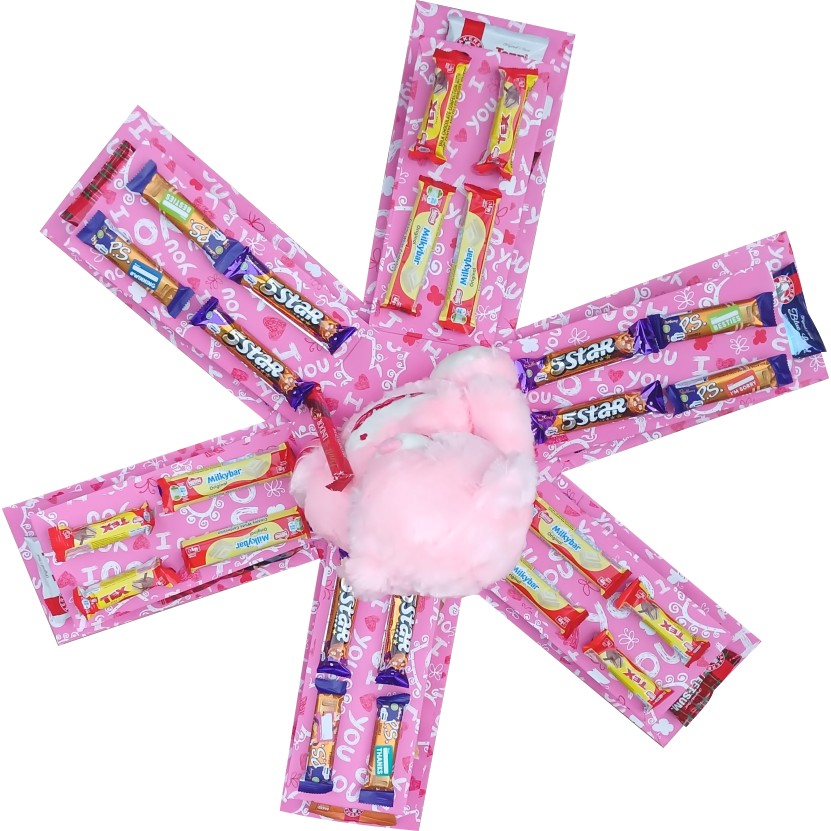 Pink Bliss | 2-layer Large Teddy & Snack Explosion Box | Pop-Up Gift Hamper
