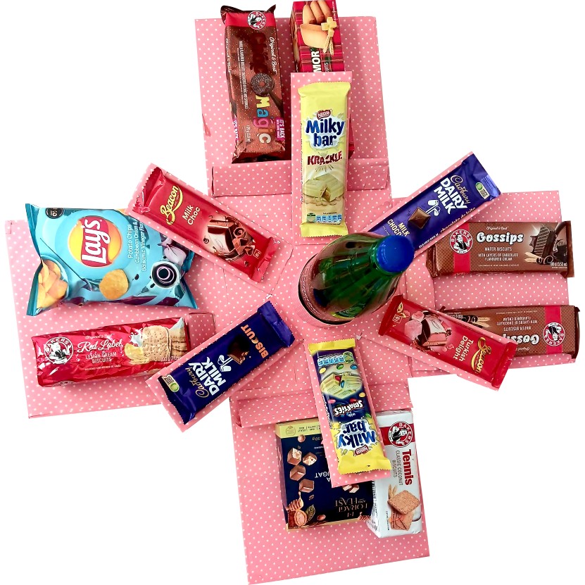 Pink Indulgence | The Ultimate 2-Layer Sip & Snack Explosion | Pop-Up Love Gift Hamper