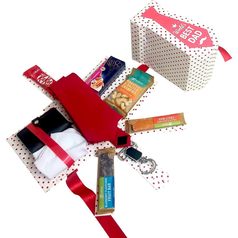 Best Dad Ruby Lux Box | Tie, Accessories & Snack Explosion | Pop-Up Love Hamper