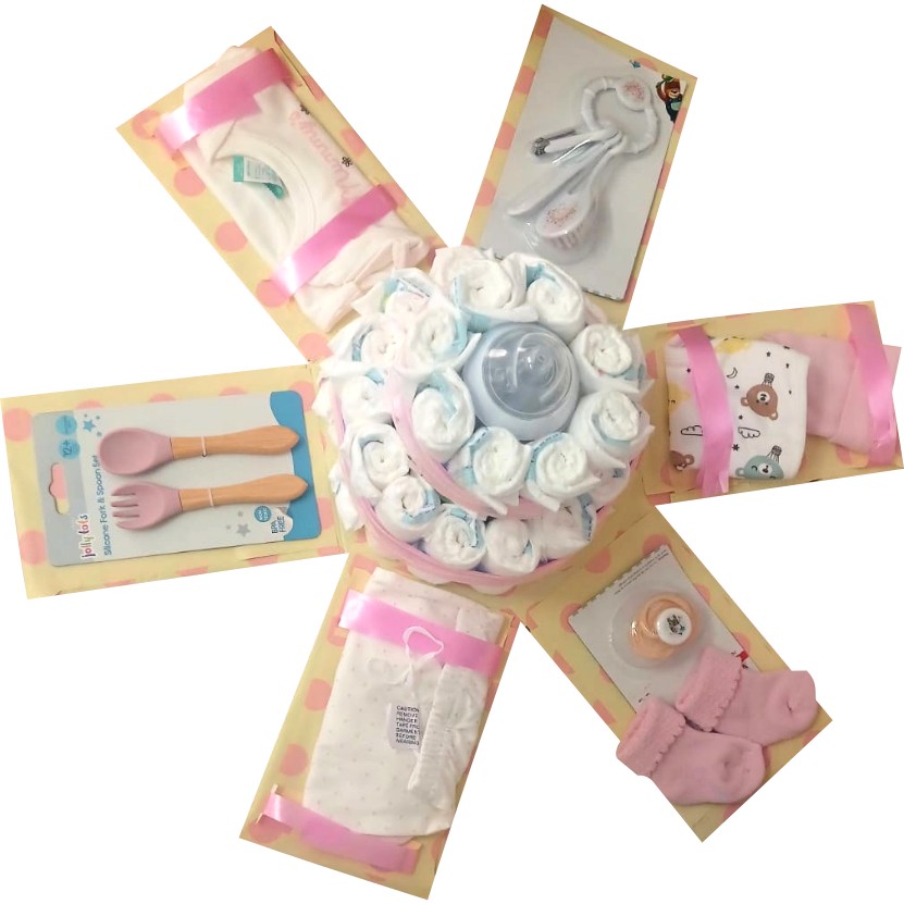 Pink Princess | Nappy Cake Baby Shower Explosion Box | Gift Hamper