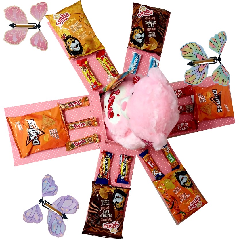Petal Reveal | Butterfly, Snack & Large Teddy Explosion Box |Gift Hamper