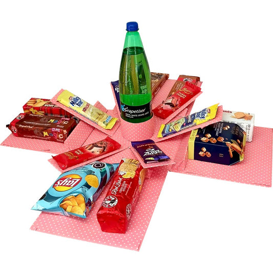 Pink Indulgence | The Ultimate 2-Layer Sip & Snack Explosion | Pop-Up Love Gift Hamper