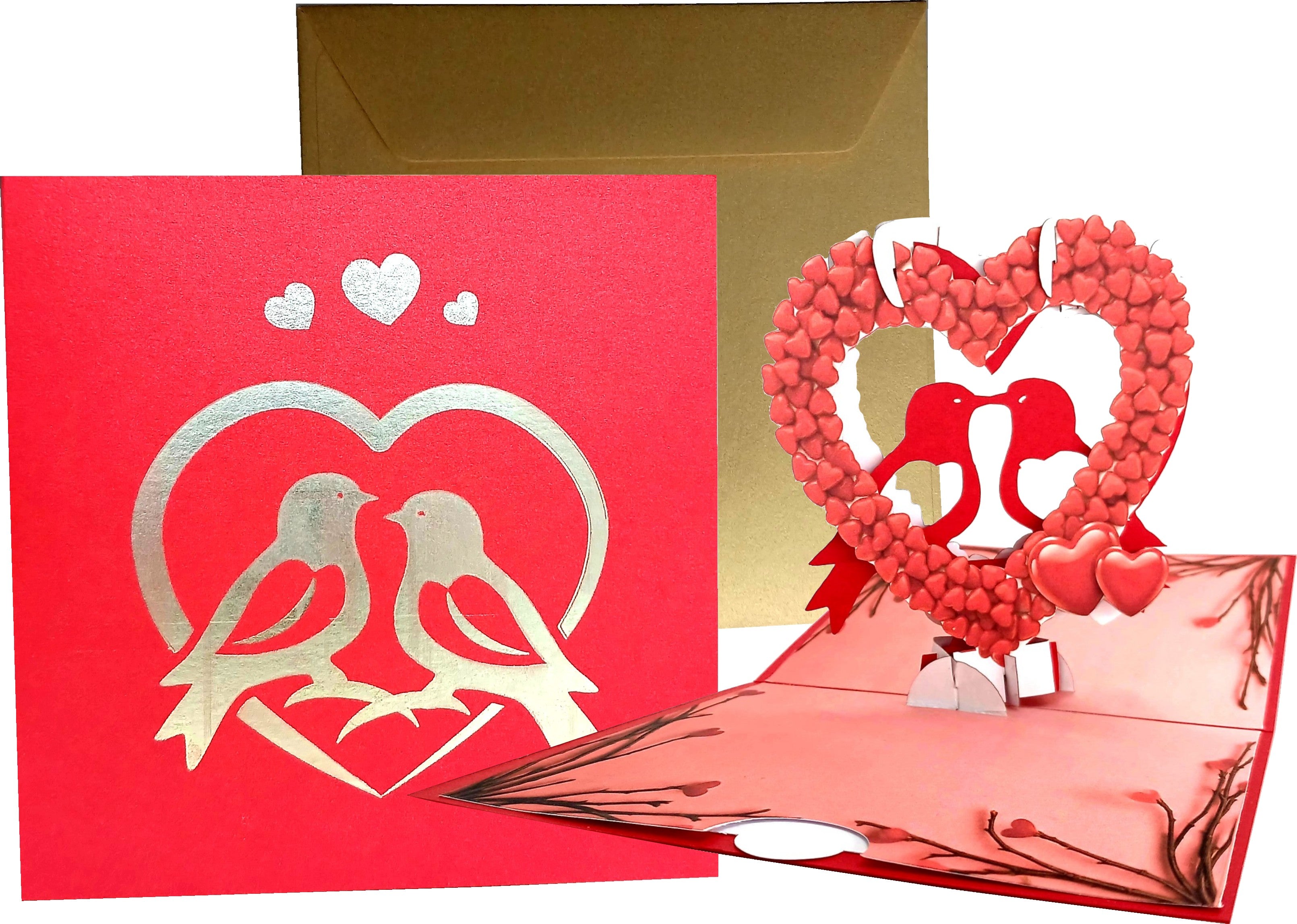 Lovebirds In Hearts 3D Pop-Up Greetings Card