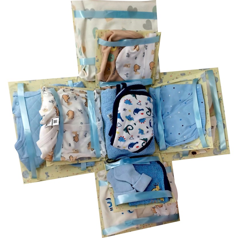 Blue Petals | 2-Layer Boy Baby Shower Explosion Box | Pop-Up Gift Hamper