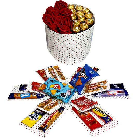 Red Love | Forever flower & Chocolate 2-Layer Explosion Box | Gift Hamper